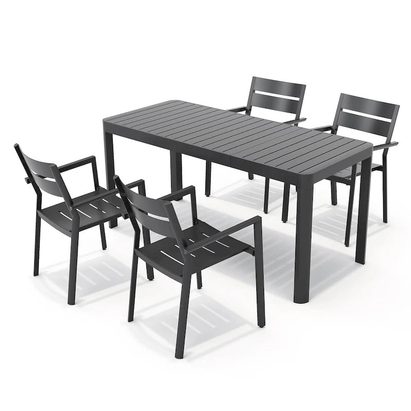 5/7 Pieces Patio Dining Set with Aluminum Stackable Chairs and 1 Expandable Rectangle Table