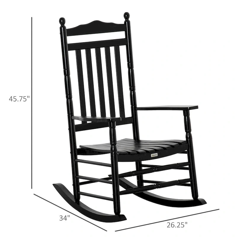 Outsunny Traditional Wooden High-Back Rocking Chair for Porch,Outdoor