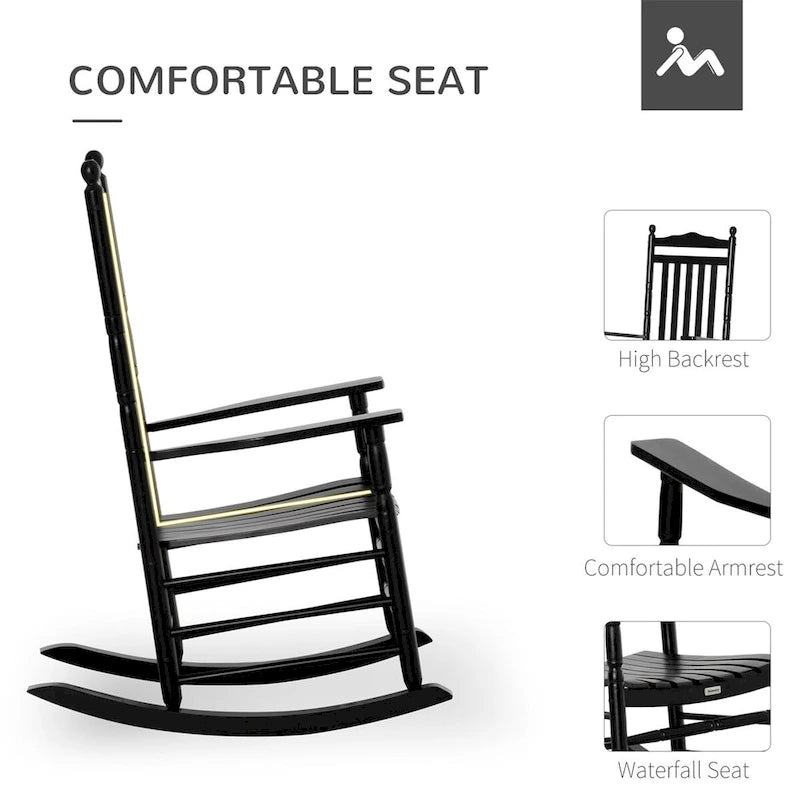 Outsunny Traditional Wooden High-Back Rocking Chair for Porch,Outdoor