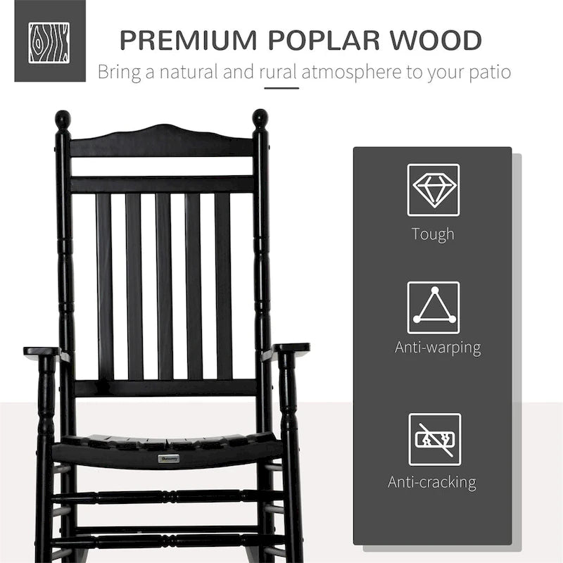 Outsunny Traditional Wooden High-Back Rocking Chair for Porch,Outdoor
