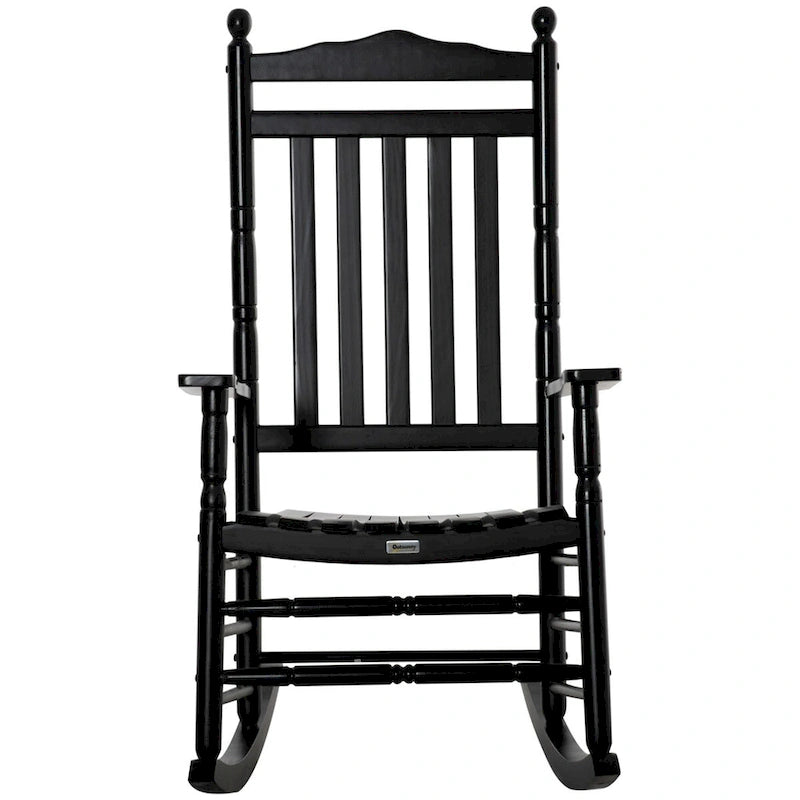 Outsunny Traditional Wooden High-Back Rocking Chair for Porch,Outdoor