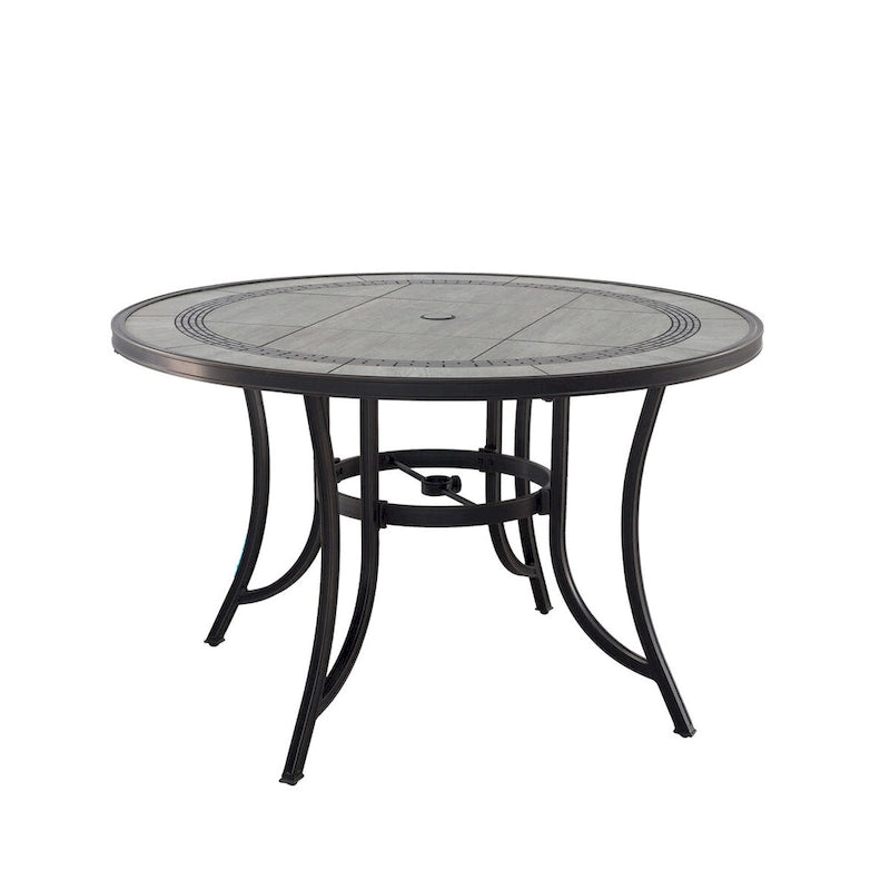 Cast Aluminum 5-Piece Outdoor Patio Dining Set with Ceramic Tile Top Round Table and Chairs