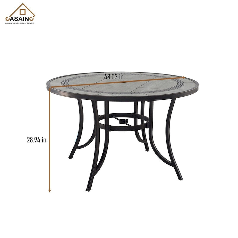 Cast Aluminum 5-Piece Outdoor Patio Dining Set with Ceramic Tile Top Round Table and Chairs