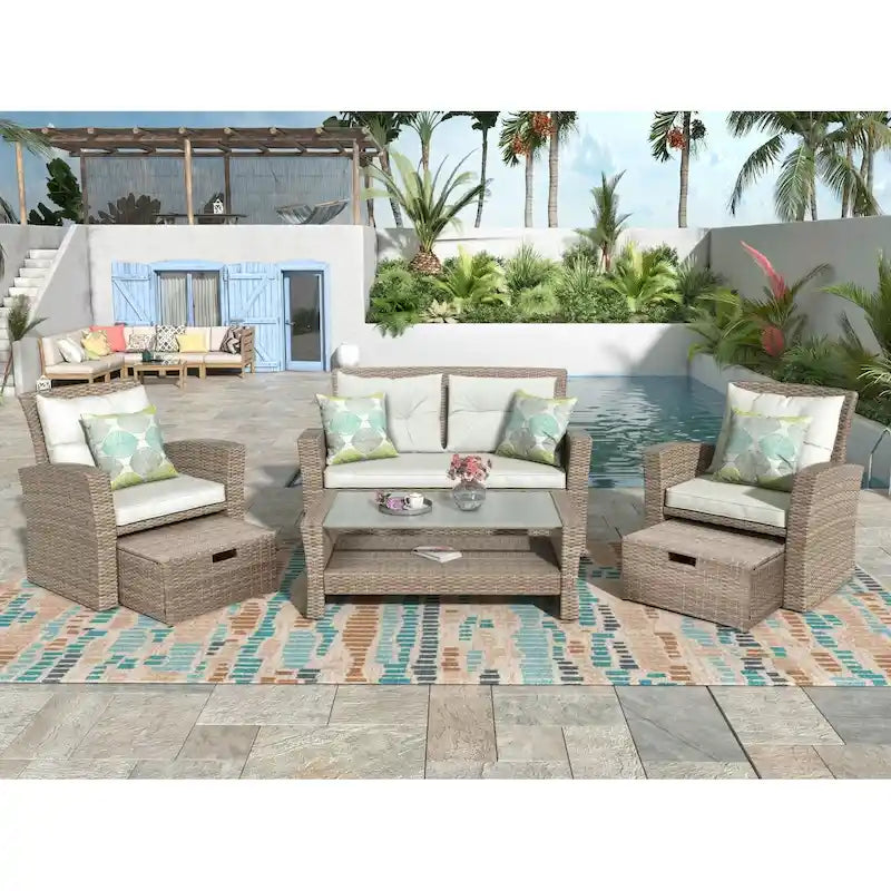 Wicker Outdoor Rattan Sofa Set with Coffee Table Patio Seats