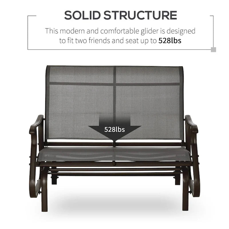 Outdoor Patio Glider Bench with Powder Coated Steel Frame