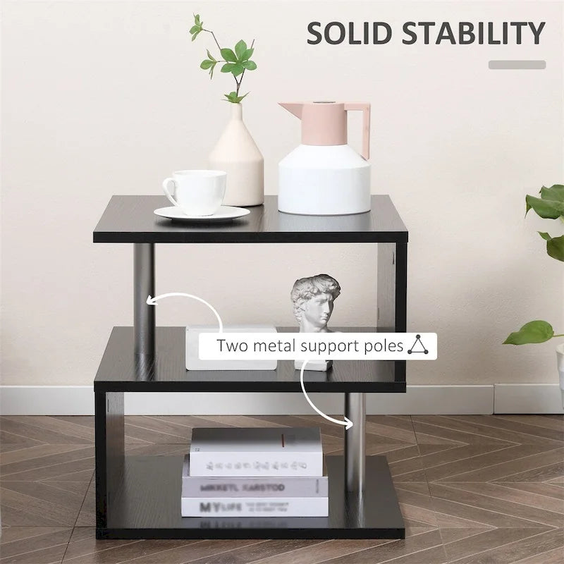 End Table,Accent Side Table,S-Shaped Coffee Table with Storage Shelf
