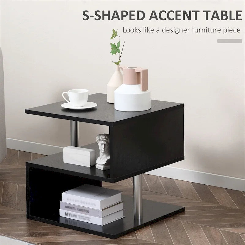 End Table,Accent Side Table,S-Shaped Coffee Table with Storage Shelf