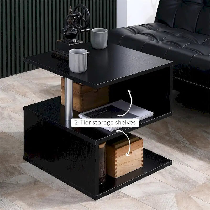 End Table,Accent Side Table,S-Shaped Coffee Table with Storage Shelf