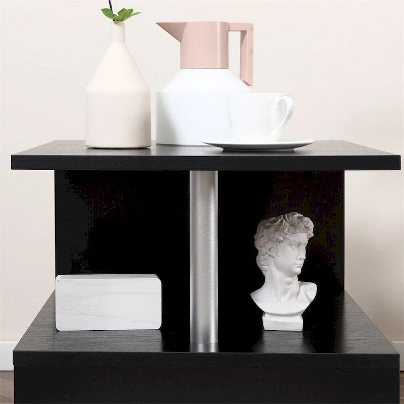 End Table,Accent Side Table,S-Shaped Coffee Table with Storage Shelf