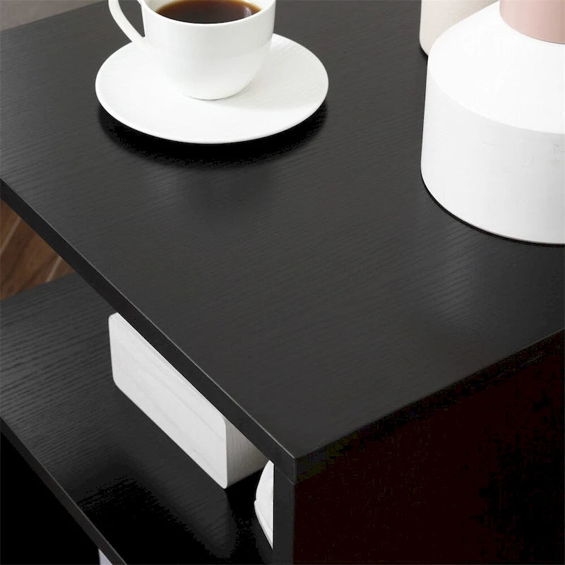 End Table,Accent Side Table,S-Shaped Coffee Table with Storage Shelf