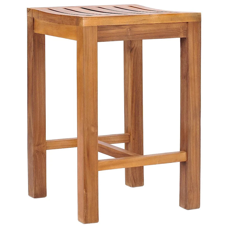 Chic Teak 5 Piece Teak Wood Antigua Patio Counter Height Bistro Set with 63  Rectangular Table and 4 Stools