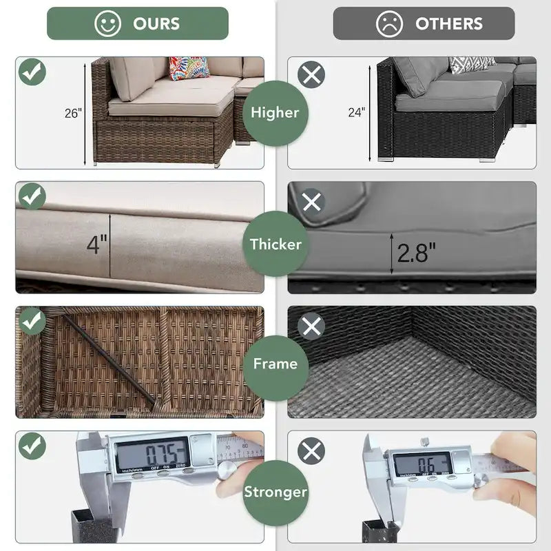 7 Pieces Outdoor Woven Rattan Sectional Sofa,Brown