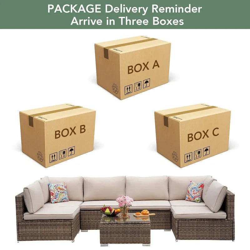 7 Pieces Outdoor Woven Rattan Sectional Sofa,Brown