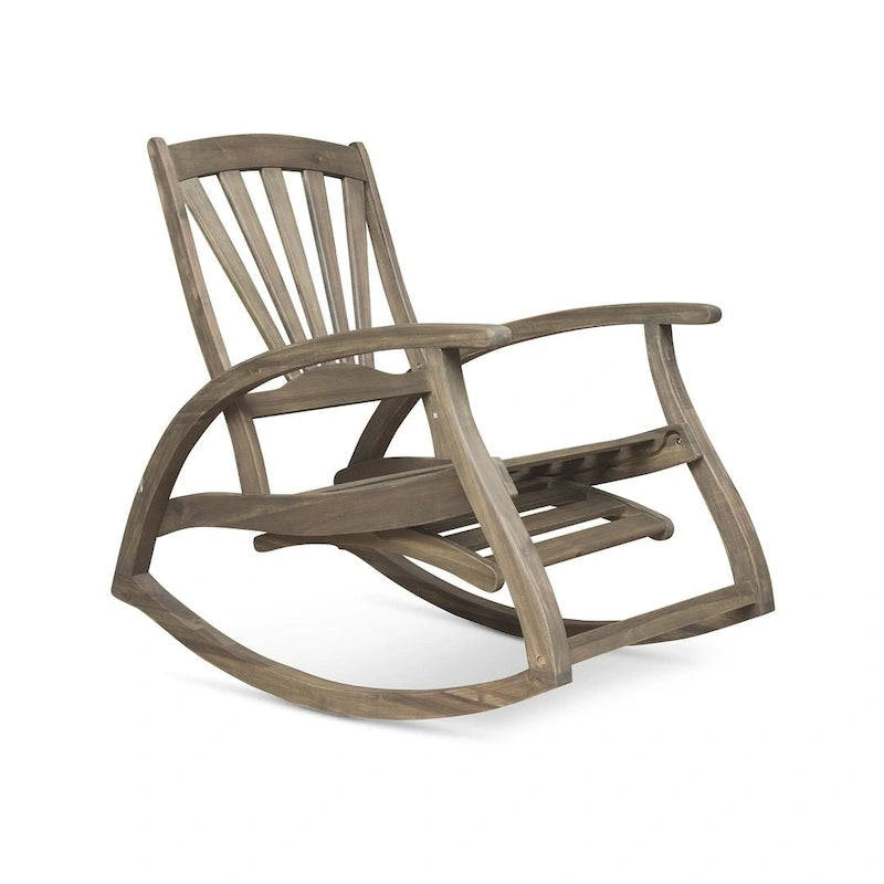 Teak Acacia Wood Outdoor Reclining Rocking Chair by Christopher Knight Home