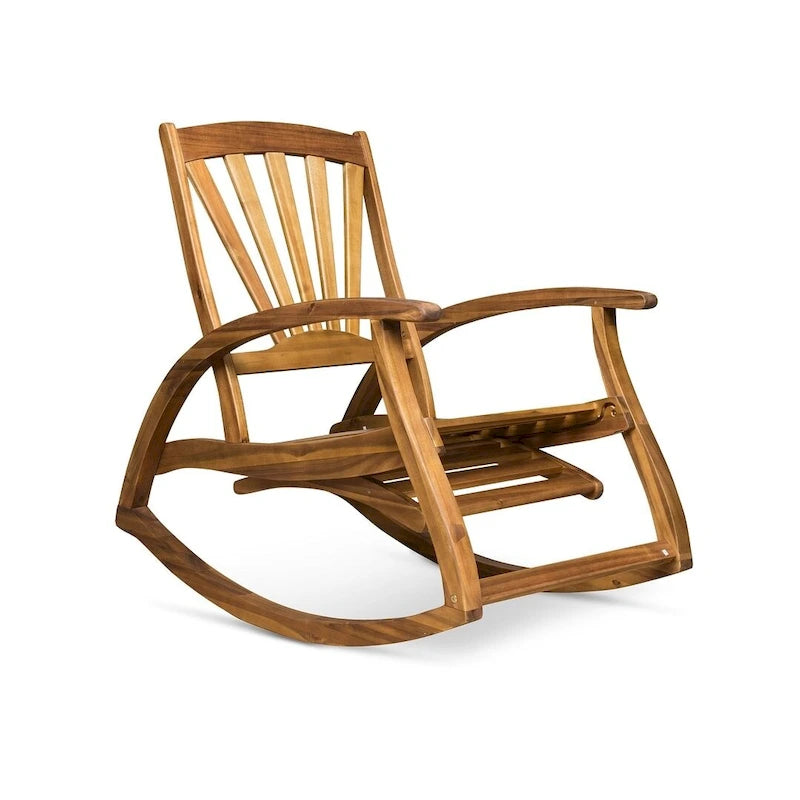 Teak Acacia Wood Outdoor Reclining Rocking Chair by Christopher Knight Home