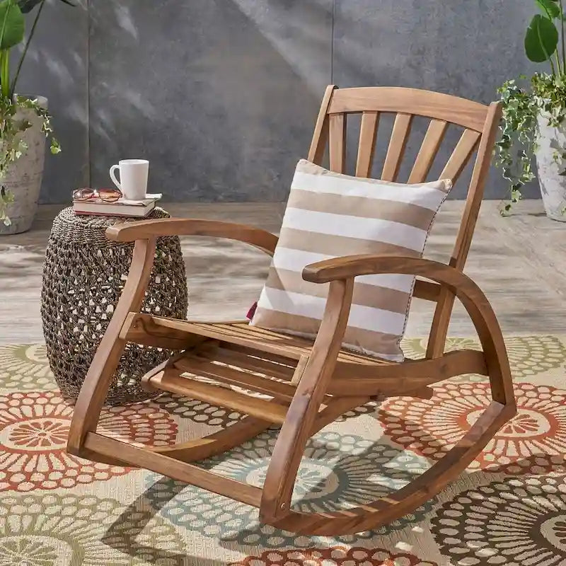 Teak Acacia Wood Outdoor Reclining Rocking Chair by Christopher Knight Home