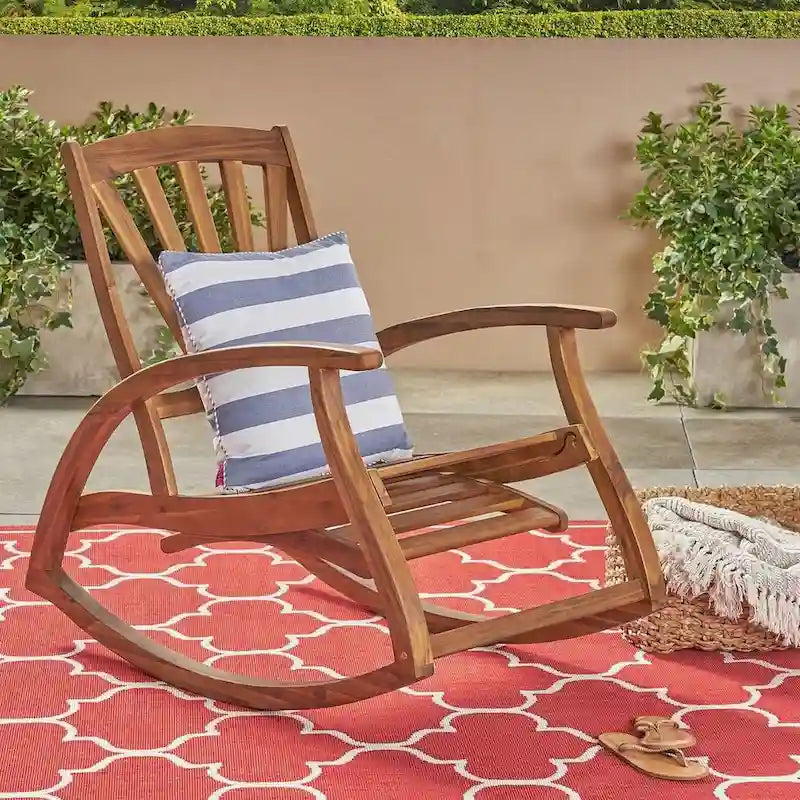 Teak Acacia Wood Outdoor Reclining Rocking Chair by Christopher Knight Home
