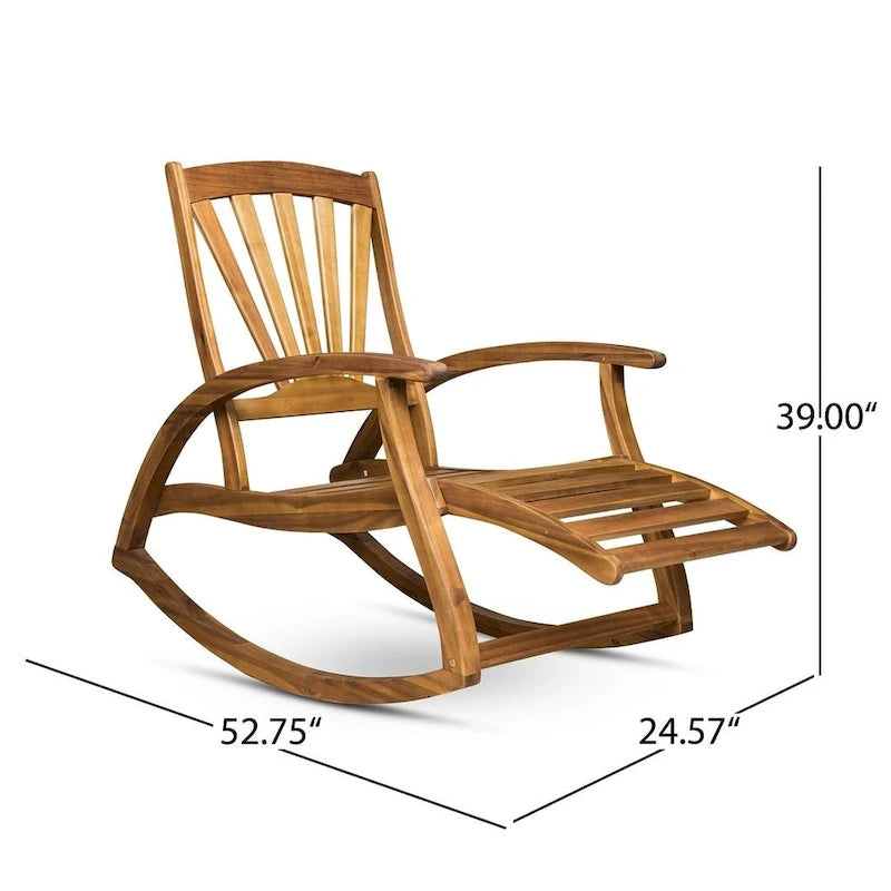 Teak Acacia Wood Outdoor Reclining Rocking Chair by Christopher Knight Home