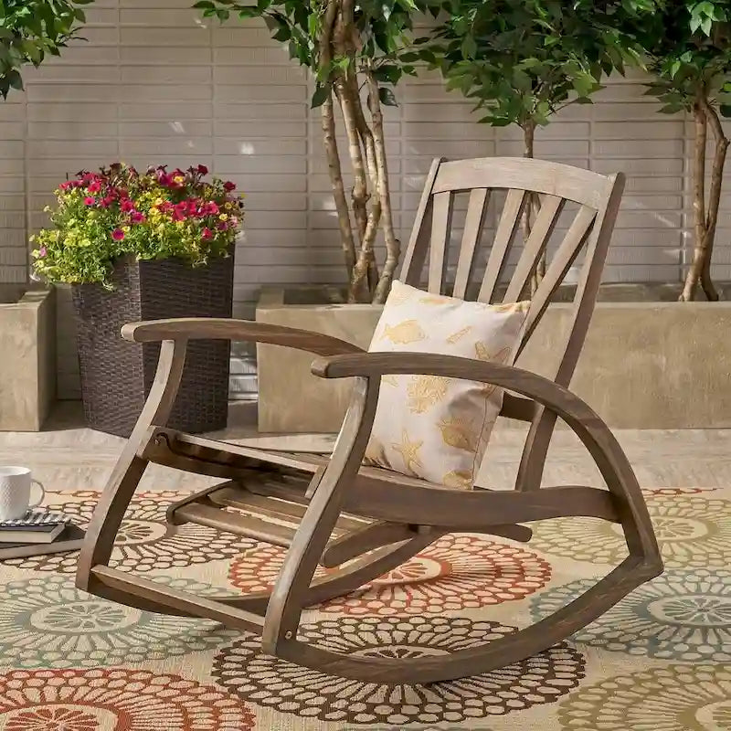 Teak Acacia Wood Outdoor Reclining Rocking Chair by Christopher Knight Home