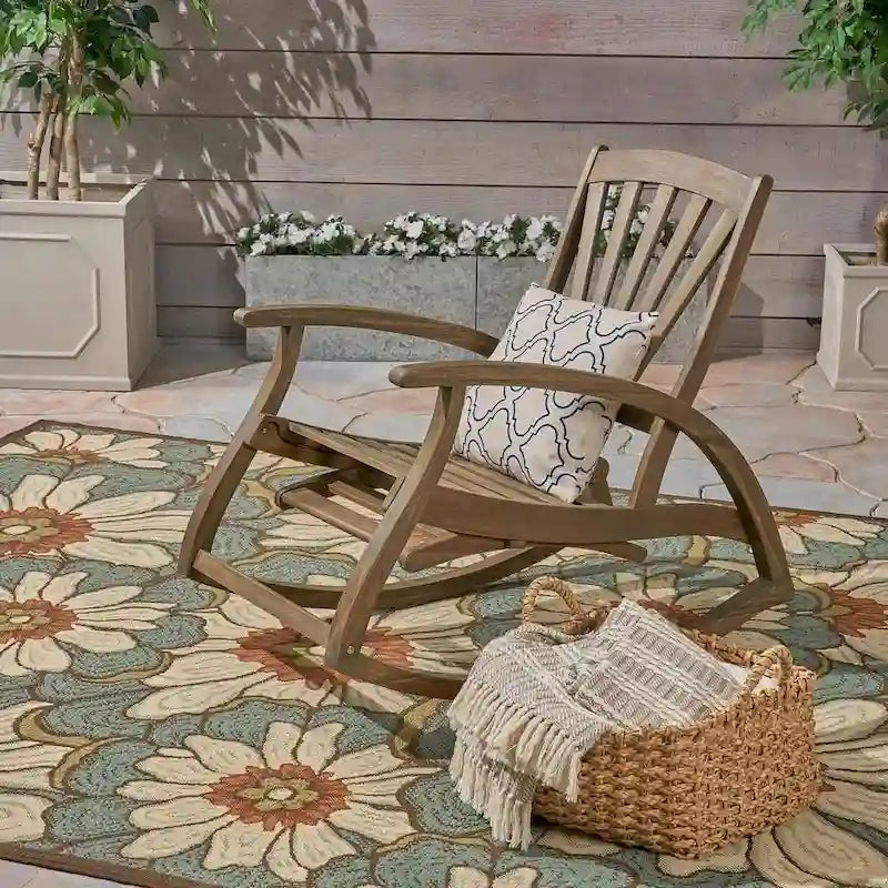 Teak Acacia Wood Outdoor Reclining Rocking Chair by Christopher Knight Home