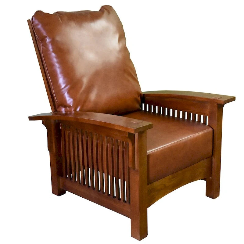 Leather & Oak Morris Chair – Single Seat, Chestnut / Brown