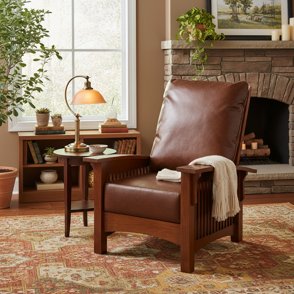 Leather & Oak Morris Chair – Single Seat, Chestnut / Brown