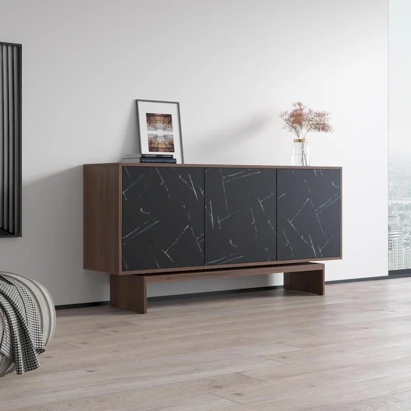 Modern Matte Sideboard / Buffet – Walnut/Black / Walnut/White