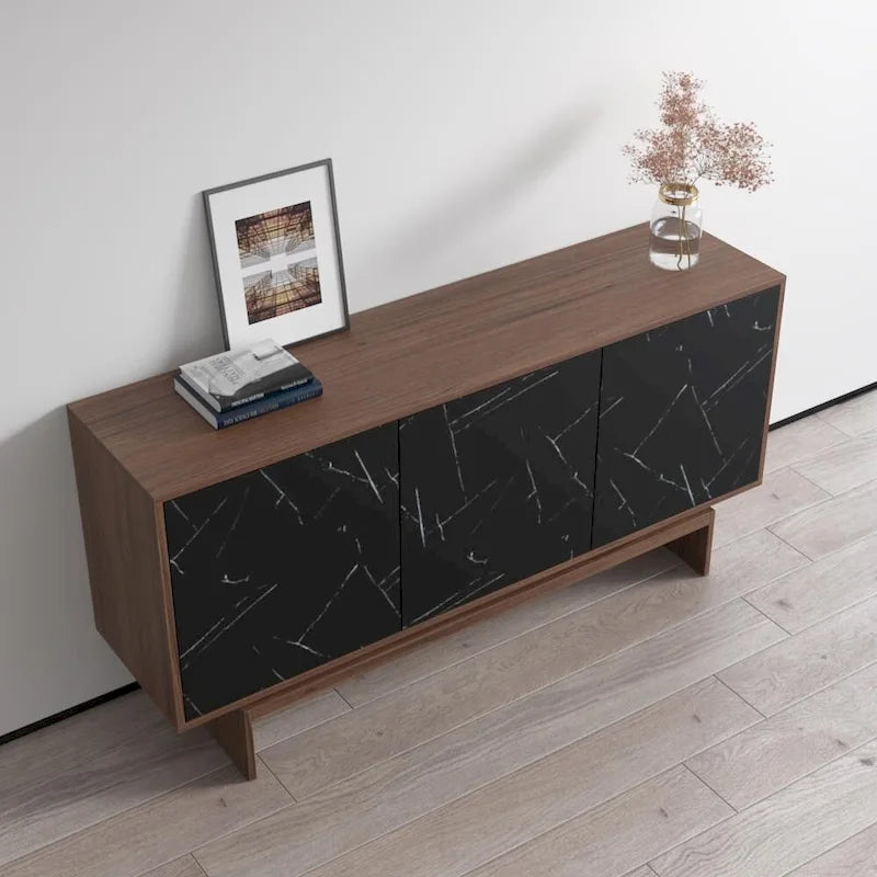 Modern Matte Sideboard / Buffet – Walnut/Black / Walnut/White