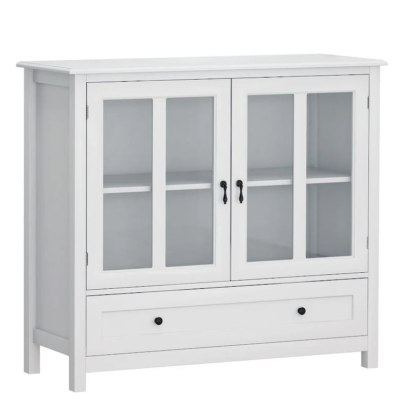 Retro Glass Door Buffet Cabinet with Drawer – White, 1 Door / 2 Doors