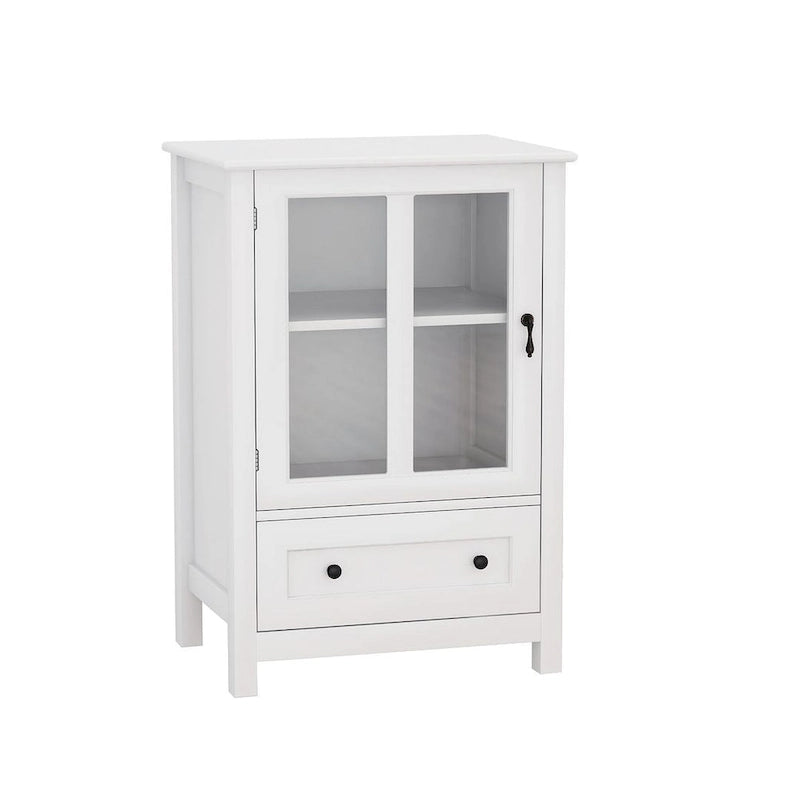 Retro Glass Door Buffet Cabinet with Drawer – White, 1 Door / 2 Doors