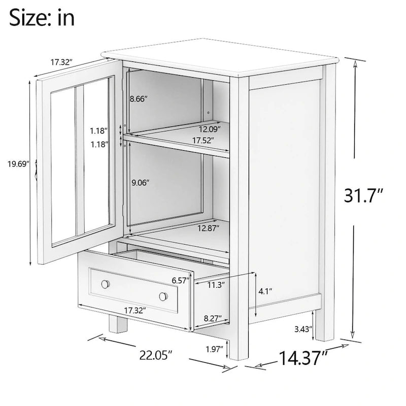 Retro Glass Door Buffet Cabinet with Drawer – White, 1 Door / 2 Doors