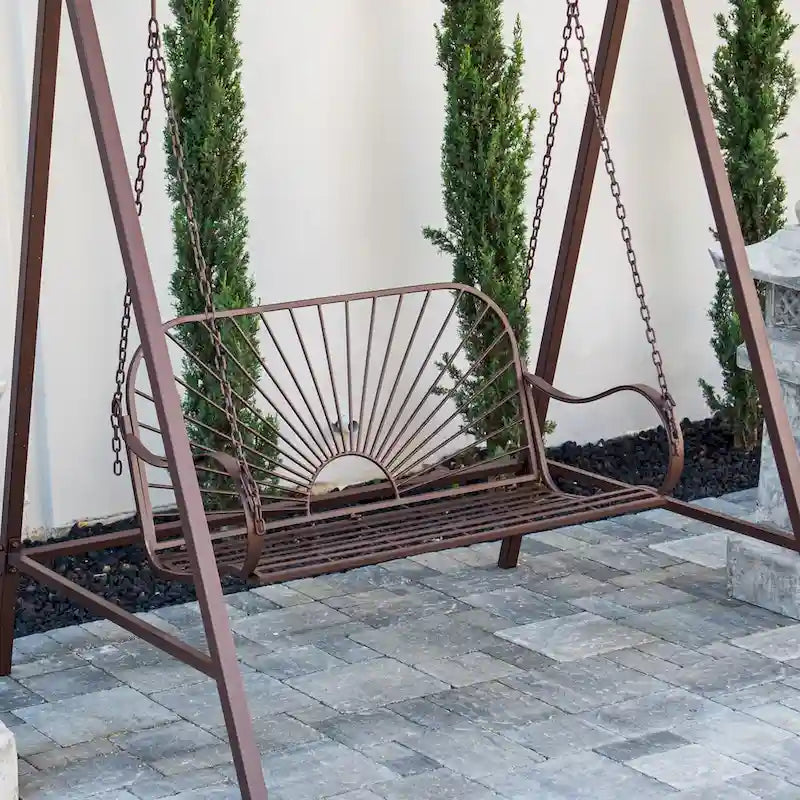 XBrand 60  Iron Sun-Patterned Hanging Seat for Two Indoor/Outdoor Swing Bench