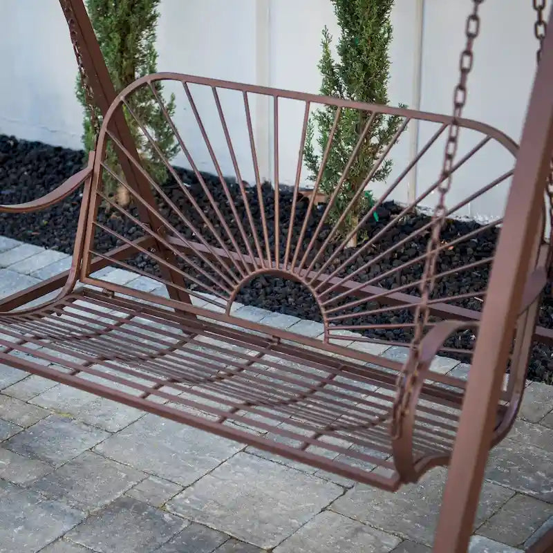 XBrand 60  Iron Sun-Patterned Hanging Seat for Two Indoor/Outdoor Swing Bench