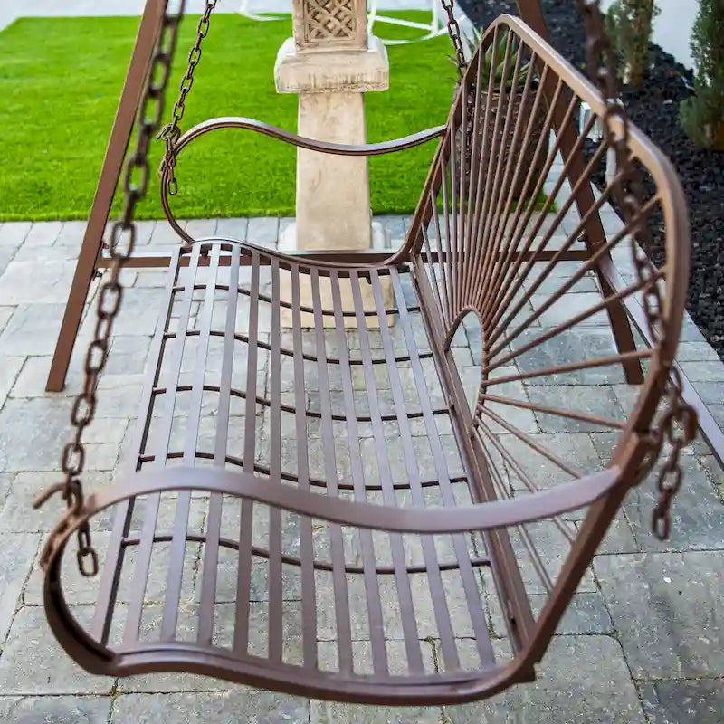 XBrand 60  Iron Sun-Patterned Hanging Seat for Two Indoor/Outdoor Swing Bench