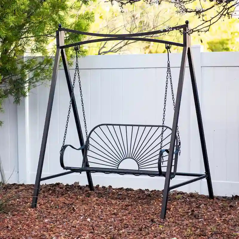 XBrand 60  Iron Sun-Patterned Hanging Seat for Two Indoor/Outdoor Swing Bench
