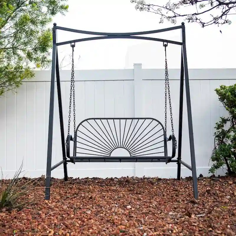 XBrand 60  Iron Sun-Patterned Hanging Seat for Two Indoor/Outdoor Swing Bench