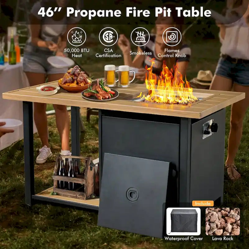OVIOS 7 Pieces Outdoor Wicker Curved Swivel Chair Set With Fire Table