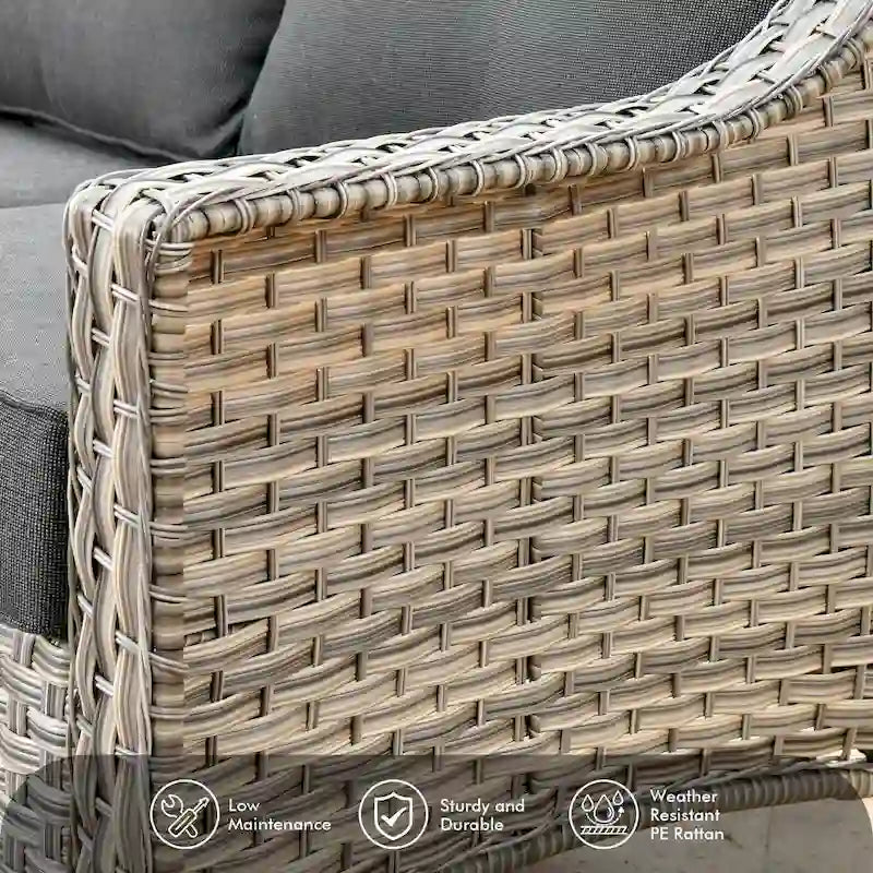 OVIOS 7 Pieces Outdoor Wicker Curved Swivel Chair Set With Fire Table