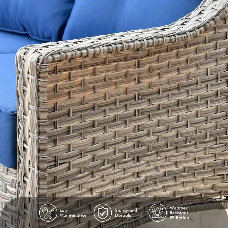 OVIOS 7 Pieces Outdoor Wicker Curved Swivel Chair Set With Fire Table