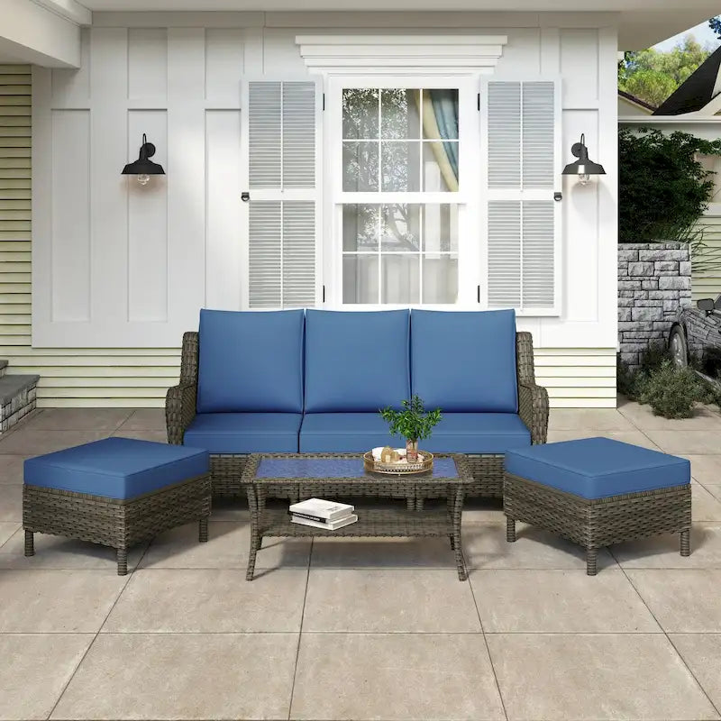 6 Pieces Outdoor Rattan Patio Furniture Set