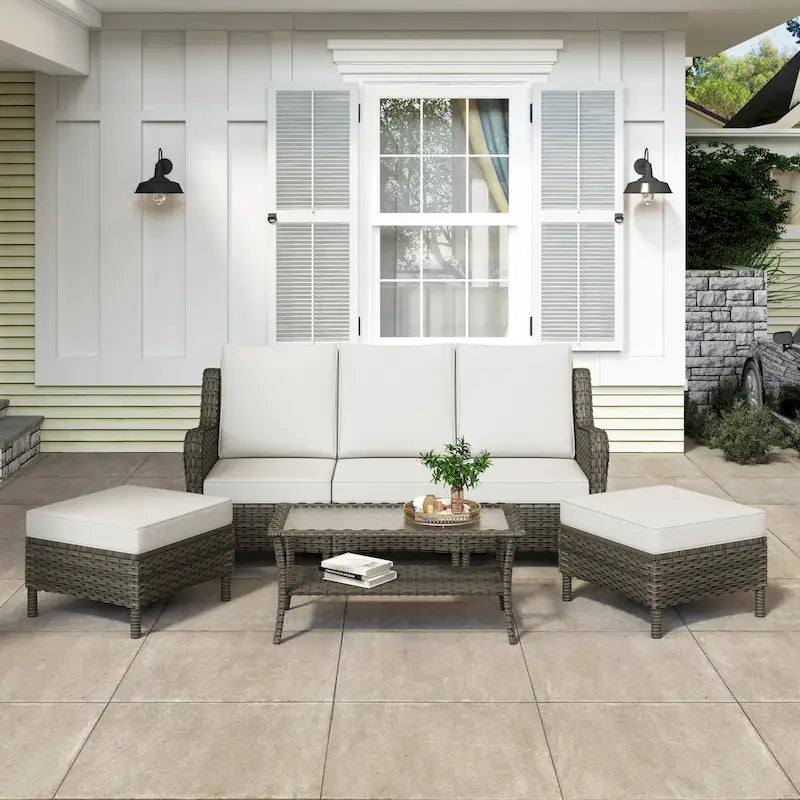 6 Pieces Outdoor Rattan Patio Furniture Set