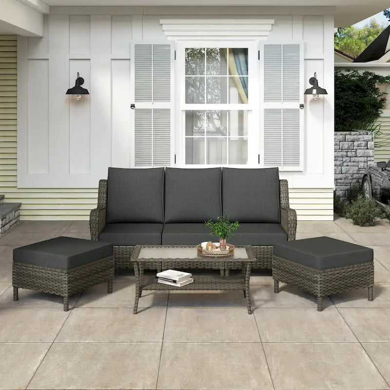 6 Pieces Outdoor Rattan Patio Furniture Set