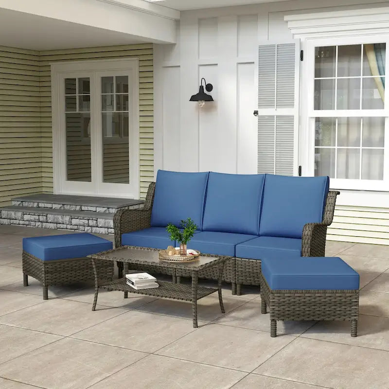 6 Pieces Outdoor Rattan Patio Furniture Set