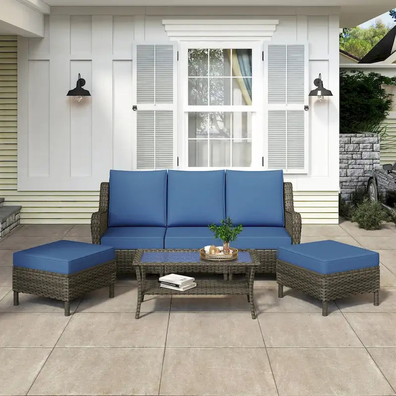 6 Pieces Outdoor Rattan Patio Furniture Set