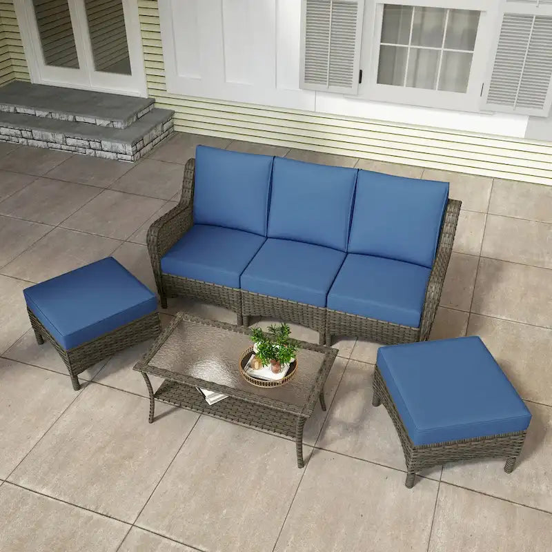 6 Pieces Outdoor Rattan Patio Furniture Set
