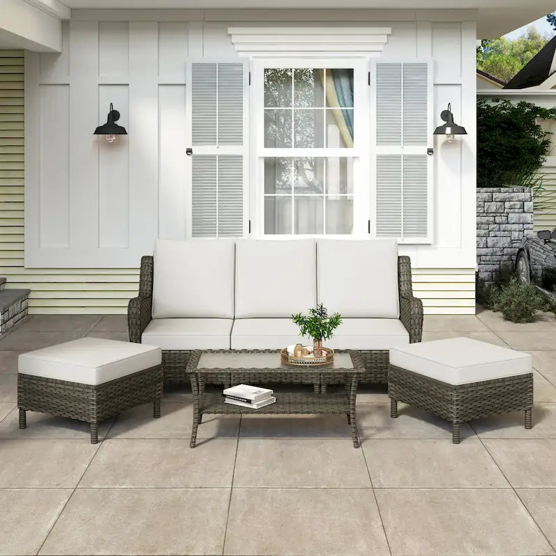 6 Pieces Outdoor Rattan Patio Furniture Set