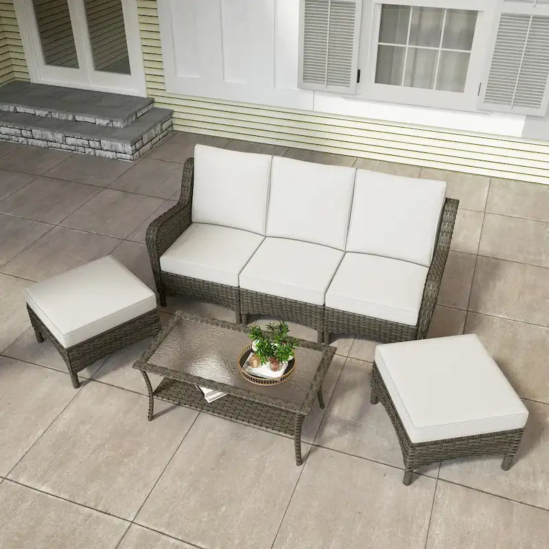 6 Pieces Outdoor Rattan Patio Furniture Set