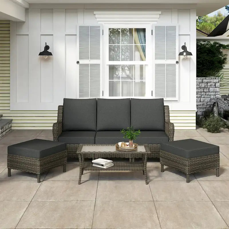 6 Pieces Outdoor Rattan Patio Furniture Set
