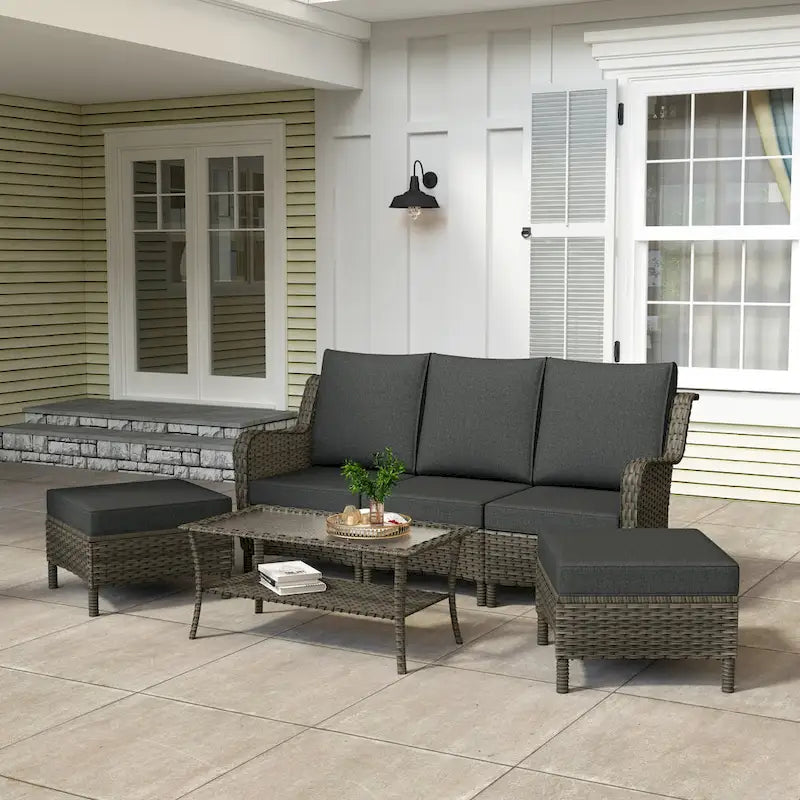 6 Pieces Outdoor Rattan Patio Furniture Set