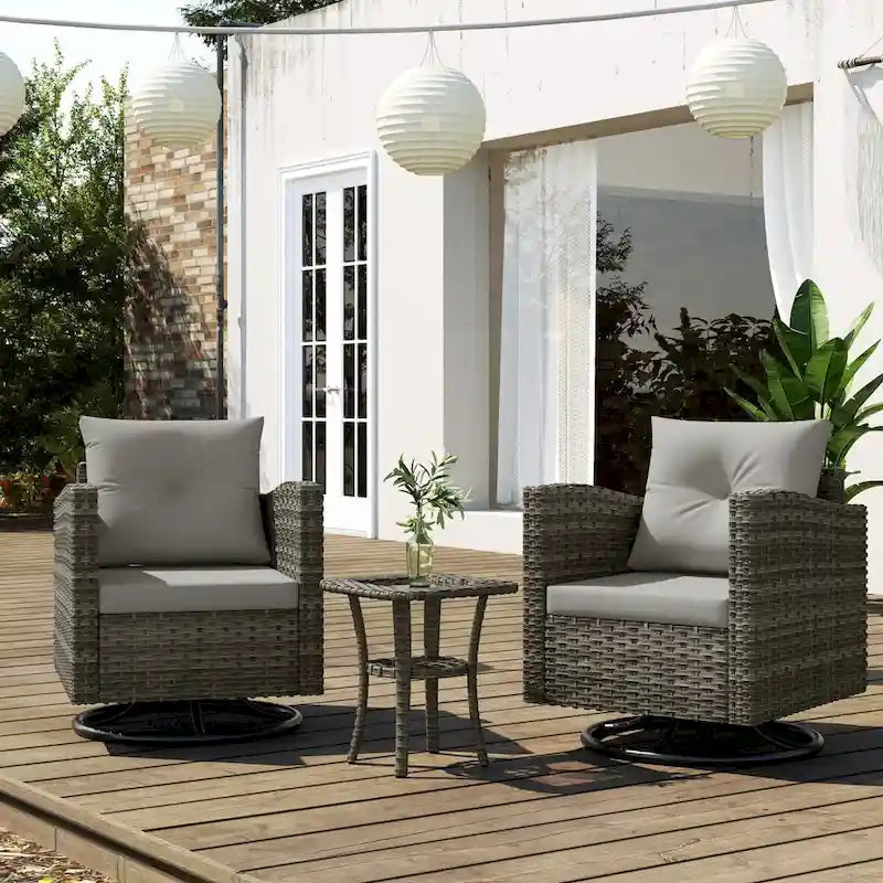 Outdoor 3-piece Swivel Chair Cushioned Rattan Conversation Set